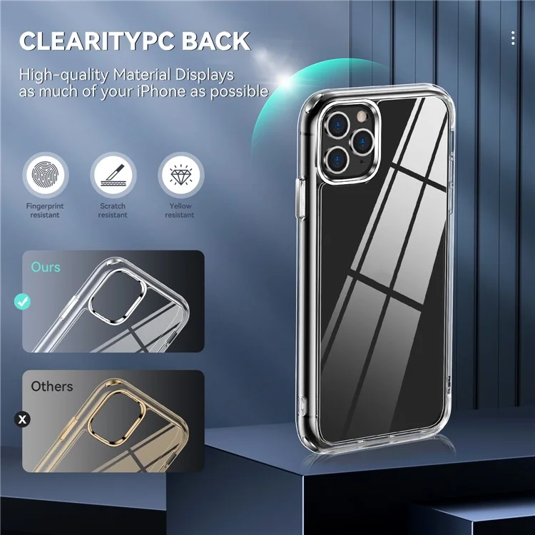 Crystal Clear TPU + PC Hybrid Phone Cover for iPhone 11 Pro Max 6.5 inch, Electroplating High Transparency Mobile Phone Accessory