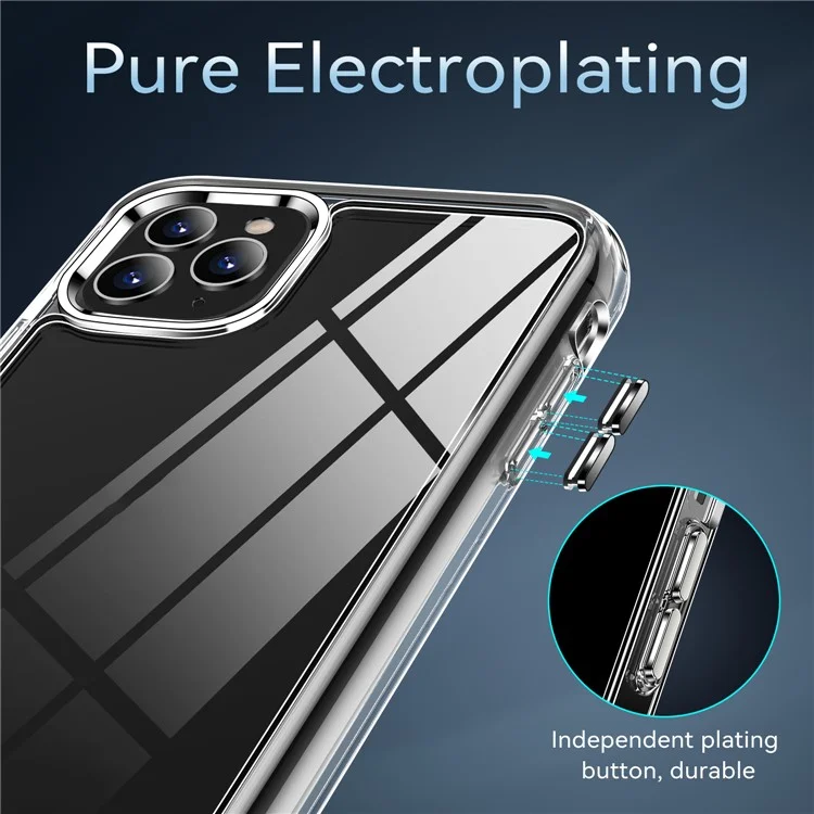 Capa de telefone híbrida de TPU + PC Crystal Clear para iPhone 11 Pro Max 6.5 polegadas, acessório de telefone celular com alta transparência e eletrodeposição