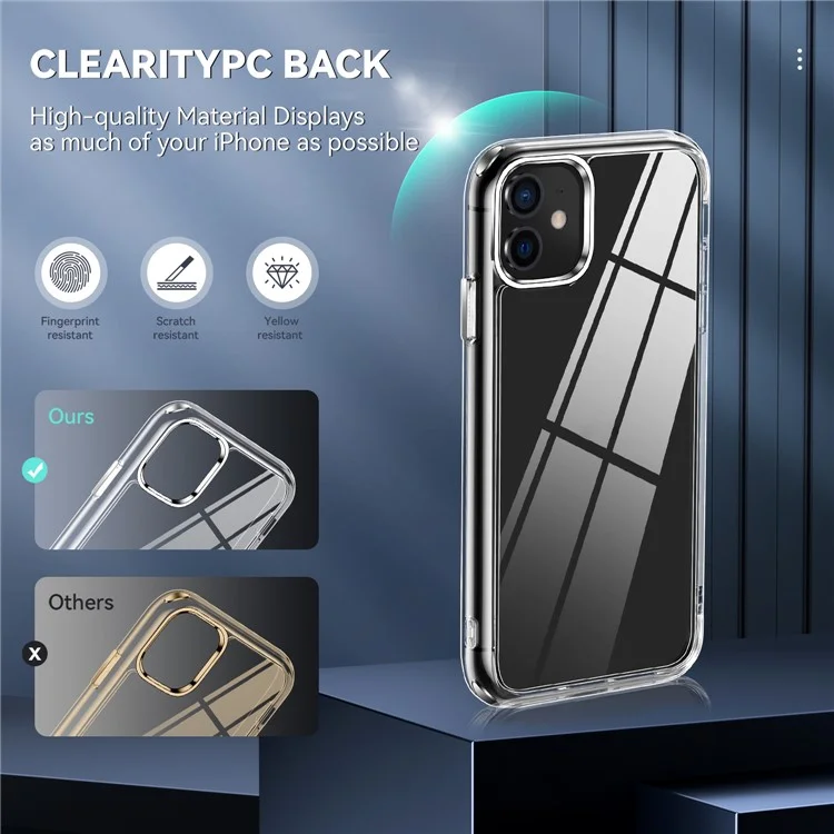 Electroplating Crystal Clear TPU + PC Hybrid Phone Cover for iPhone 11 6.1 inch, Anti-Yellowing Mobile Phone Accessory