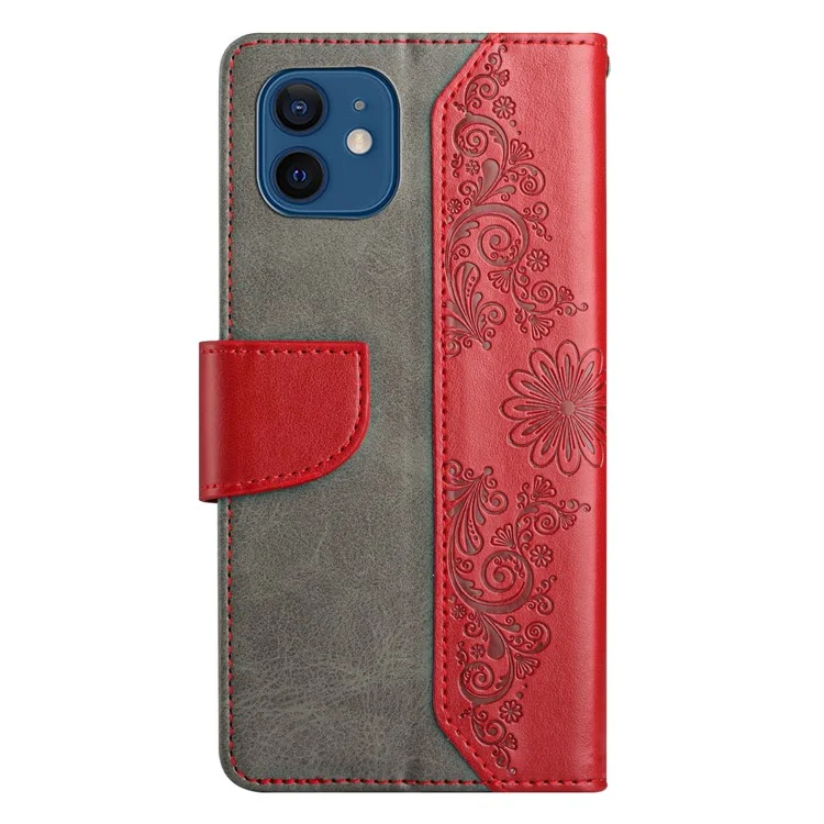 For iPhone 12 6.1 inch/12 Pro 6.1 inch Butterfly Flower Imprinted Leather Phone Cover Wallet Stand Folio Flip Case - Red