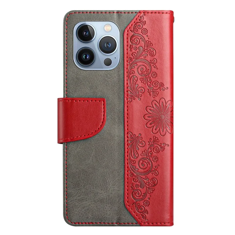 Imprinting Butterfly Flower Case for iPhone 13 Pro Max 6.7 inch, PU Leather Wallet Stand Phone Cover - Red