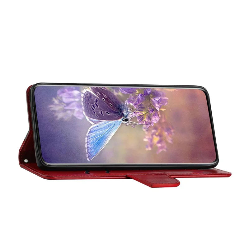 Imprinting Butterfly Flower Case for iPhone 13 Pro Max 6.7 inch, PU Leather Wallet Stand Phone Cover - Red