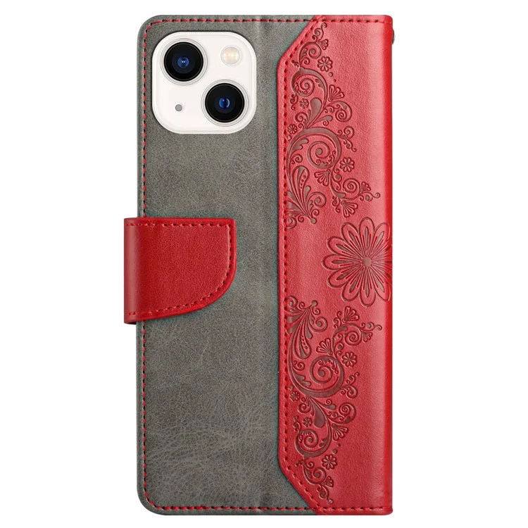 Brieftasche Telefon Fall Für IPhone 13 Mini 5,4 Zoll Kratzfest PU Leder Cover Schmetterlingsblume Imprited Phone Protector Mit Stand - Rot