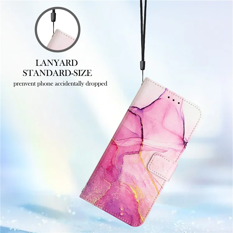 YB Pattern Printing Leather Series-5 for iPhone X/XS 5.8 inch Marble Pattern PU Leather Phone Cover with Stand Wallet - Pink Purple Gold LS001