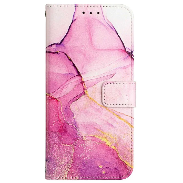 YB Padrão Impressão de Couro Série 5 Para Iphone X/XS 5,8 Polegadas Padrão de Mármore PU Capela Capelo Com Stand Callet - Pink Gold Purple LS001