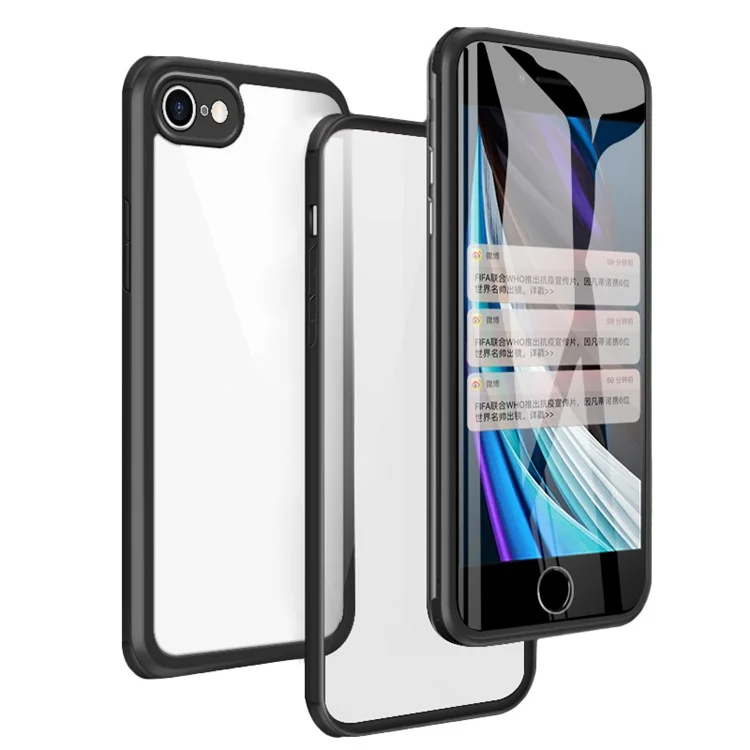 For iPhone 7/8 4.7 inch/SE (2020)/SE (2022) Dual-sided Glass+Silicone+TPU Well-protected Clear Cell Phone Case - Black