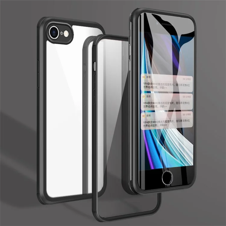 For iPhone 7/8 4.7 inch/SE (2020)/SE (2022) Dual-sided Glass+Silicone+TPU Well-protected Clear Cell Phone Case - Black