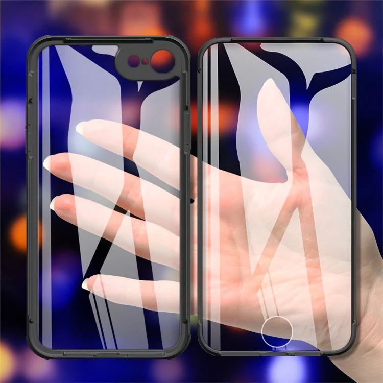 For iPhone 7/8 4.7 inch/SE (2020)/SE (2022) Dual-sided Glass+Silicone+TPU Well-protected Clear Cell Phone Case - Black