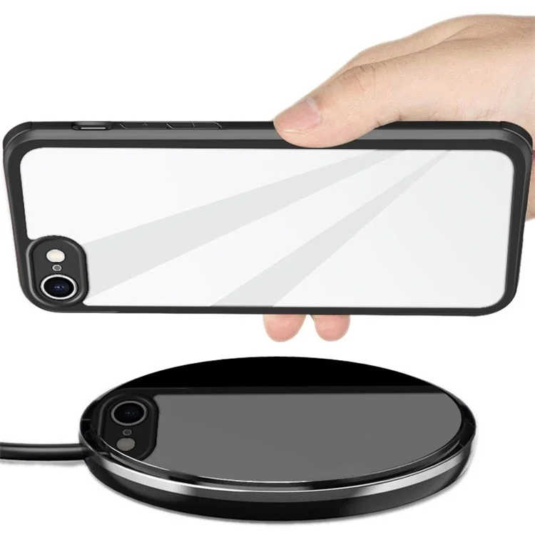 For iPhone 7/8 4.7 inch/SE (2020)/SE (2022) Dual-sided Glass+Silicone+TPU Well-protected Clear Cell Phone Case - Black