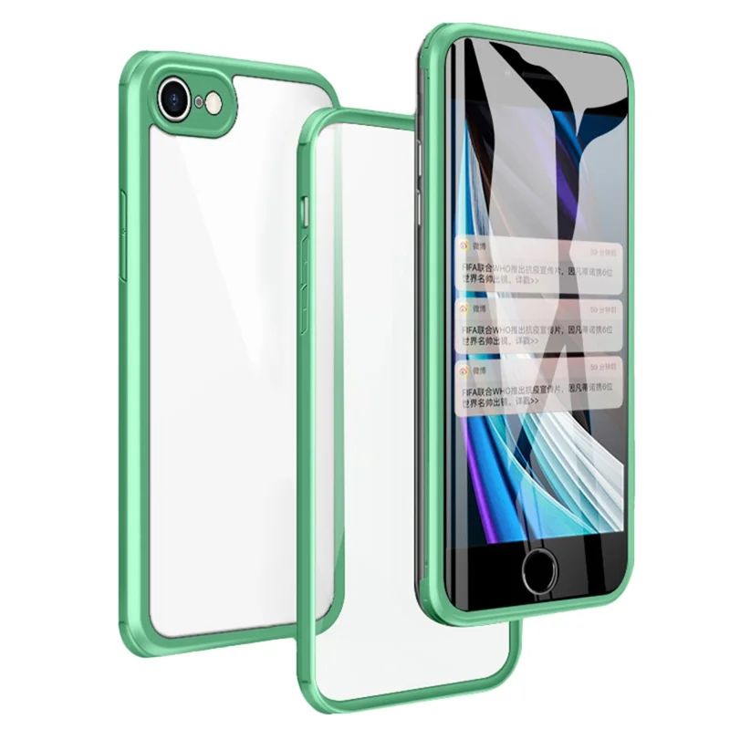 Para IPhone 7/8 4.7 Pulgadas / SE (2020) / SE (2022) Vidrio De Doble Cara + Silicona + TPU Caja De Teléfono Celular Transparente Bien Protegida - Verde Claro