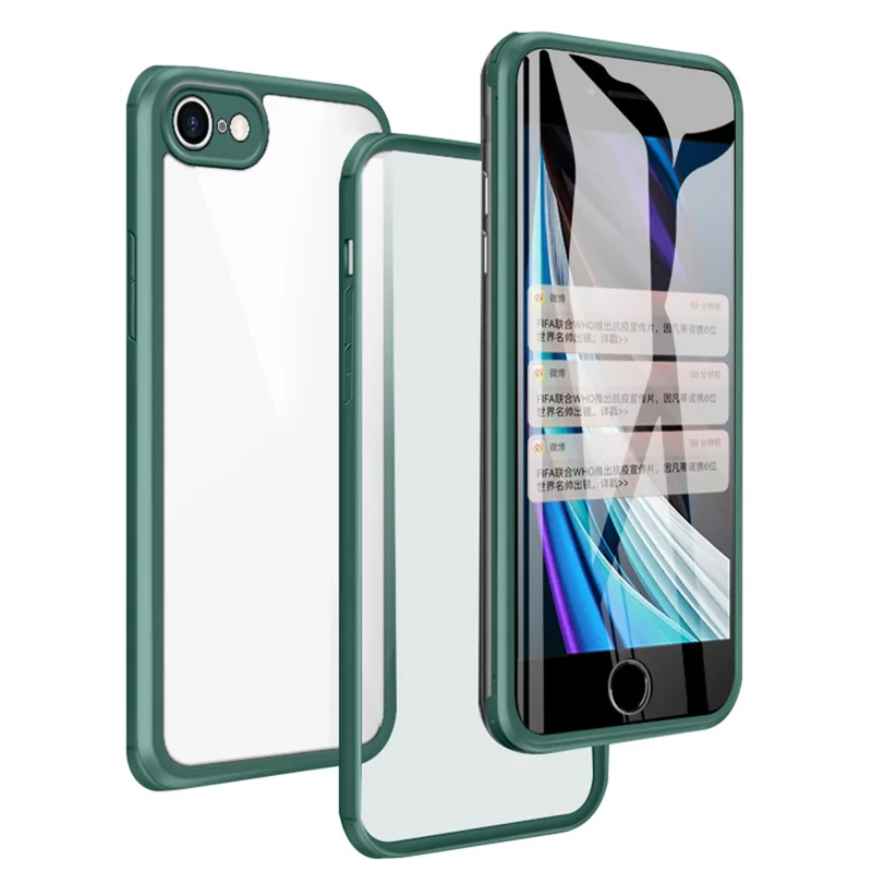 For iPhone 7/8 4.7 inch/SE (2020)/SE (2022) Dual-sided Glass+Silicone+TPU Well-protected Clear Cell Phone Case - Blackish Green