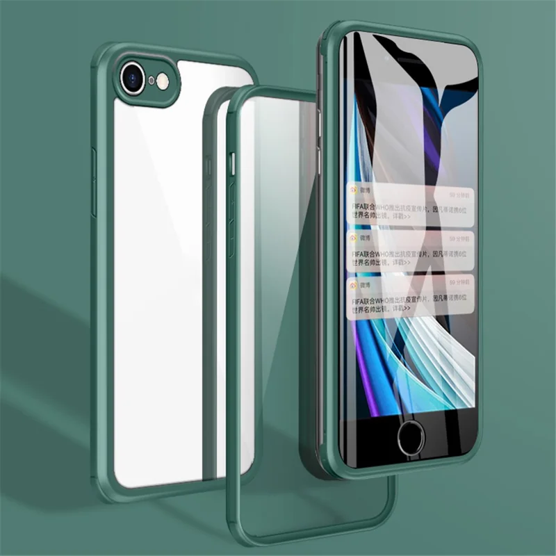 For iPhone 7/8 4.7 inch/SE (2020)/SE (2022) Dual-sided Glass+Silicone+TPU Well-protected Clear Cell Phone Case - Blackish Green