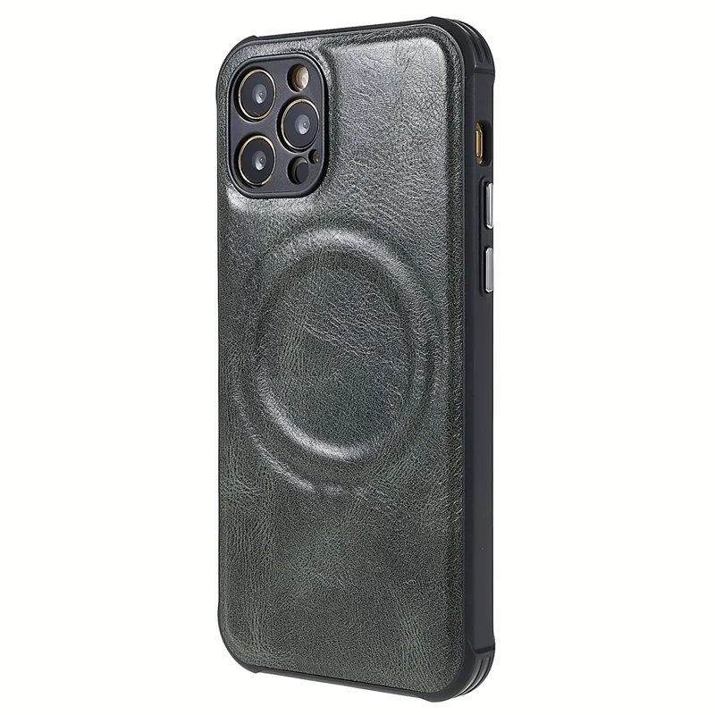 Rutschfeste Hülle für iPhone 12 Pro Max 6.7 Zoll Weiche TPU-Telefon-Schutzhulle Stoßfest Schlanke Schale 2 in 1 Magnetische Telefonabdeckung mit PU-Leder-Beschichtung - Dunkelgrün