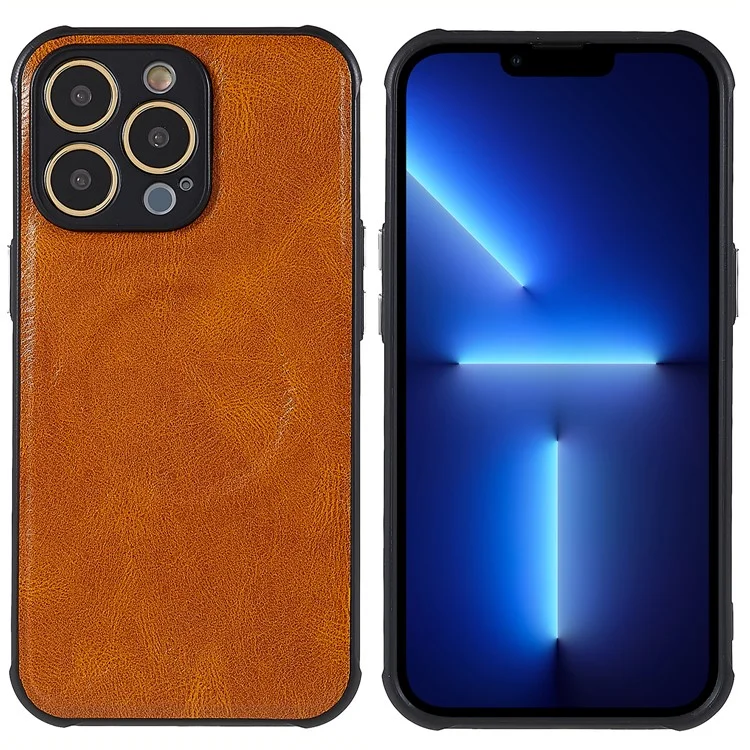 2 in 1 Soft TPU + PU Leather Coated Anti-slip Case for iPhone 13 Pro 6.1 inch Shockproof Slim Phone Shell Magnetic Phone Cover - Brown