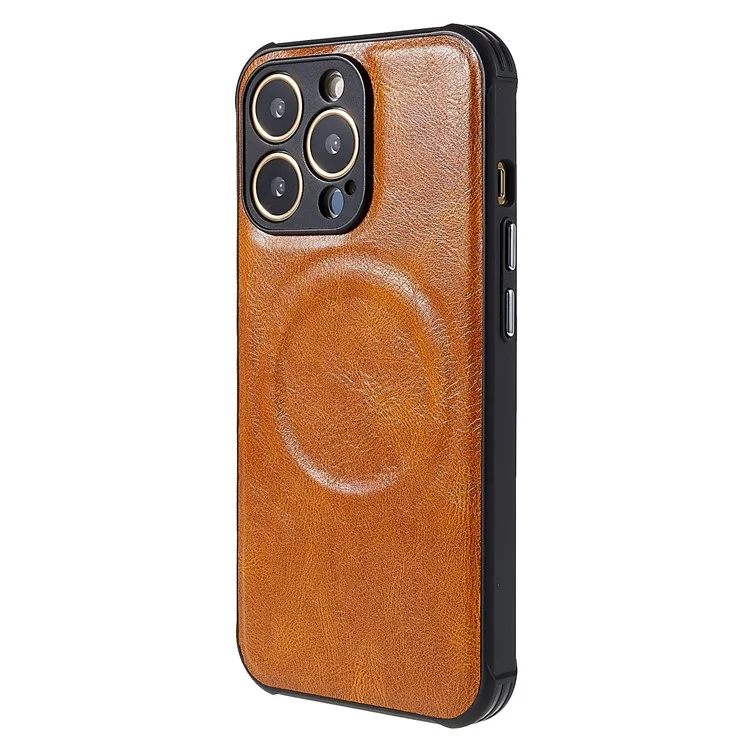 2 in 1 Soft TPU + PU Leather Coated Anti-slip Case for iPhone 13 Pro 6.1 inch Shockproof Slim Phone Shell Magnetic Phone Cover - Brown