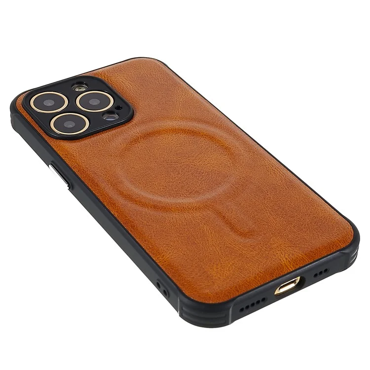2 in 1 Soft TPU + PU Leather Coated Anti-slip Case for iPhone 13 Pro 6.1 inch Shockproof Slim Phone Shell Magnetic Phone Cover - Brown