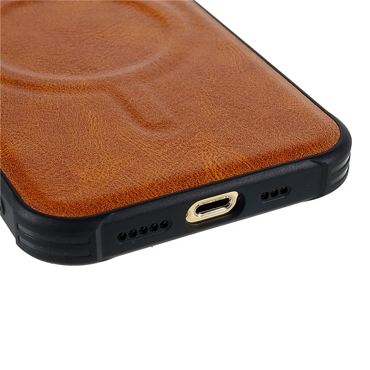 2 in 1 Soft TPU + PU Leather Coated Anti-slip Case for iPhone 13 Pro 6.1 inch Shockproof Slim Phone Shell Magnetic Phone Cover - Brown