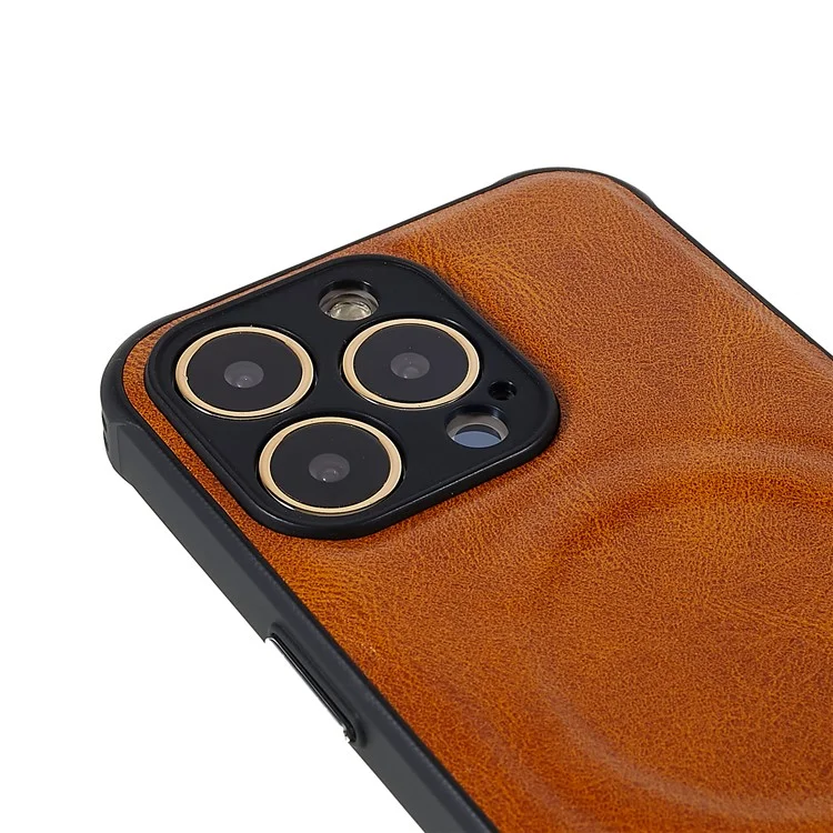 2 in 1 Soft TPU + PU Leather Coated Anti-slip Case for iPhone 13 Pro 6.1 inch Shockproof Slim Phone Shell Magnetic Phone Cover - Brown