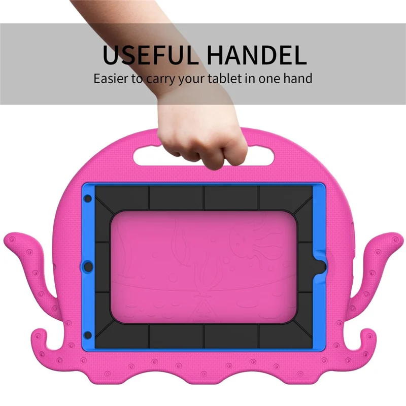 For iPad Pro 10.5-inch (2017)/iPad Air 10.5 inch (2019)/iPad 10.2 (2020)/(2019)/(2021) Cute Octopus Pen Slot Design EVA Case Impact-resistant Tablet Cover with Handle and Shoulder Strap - Rose