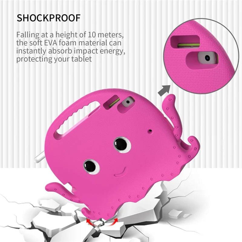 For iPad Pro 10.5-inch (2017)/iPad Air 10.5 inch (2019)/iPad 10.2 (2020)/(2019)/(2021) Cute Octopus Pen Slot Design EVA Case Impact-resistant Tablet Cover with Handle and Shoulder Strap - Rose