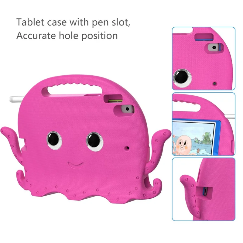 For iPad Pro 10.5-inch (2017)/iPad Air 10.5 inch (2019)/iPad 10.2 (2020)/(2019)/(2021) Cute Octopus Pen Slot Design EVA Case Impact-resistant Tablet Cover with Handle and Shoulder Strap - Rose