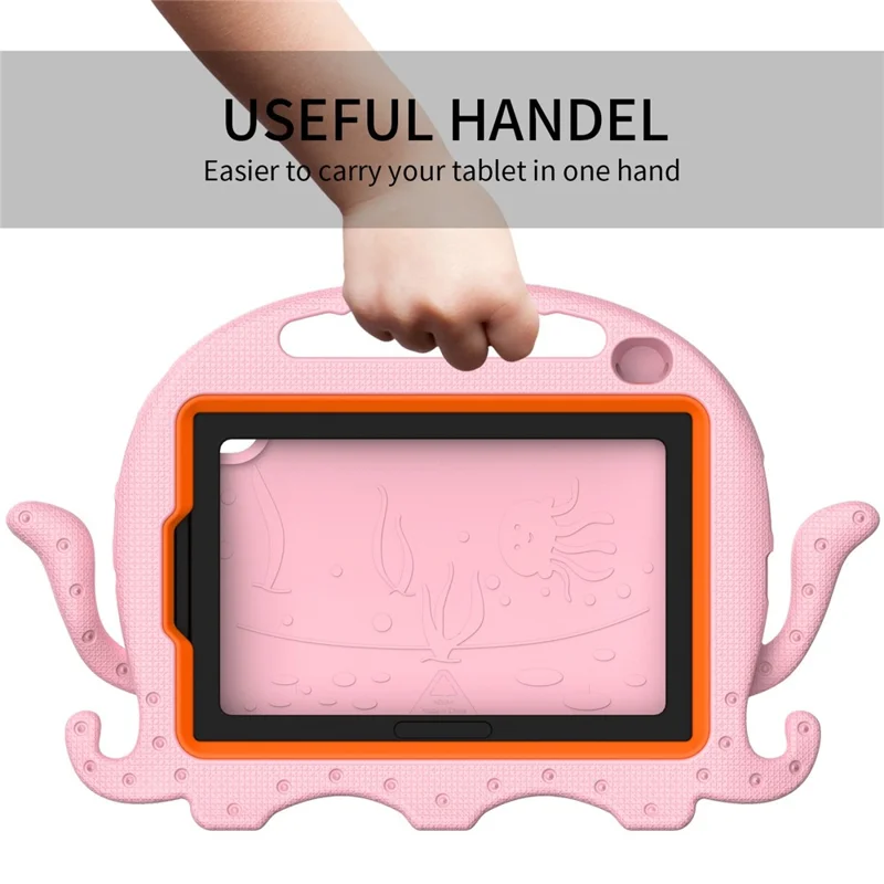 For iPad mini (2024) / mini (2021) Cute Octopus Shape EVA Case Pen Slot Design Shockproof Tablet Cover with Handle and Shoulder Strap - Pink