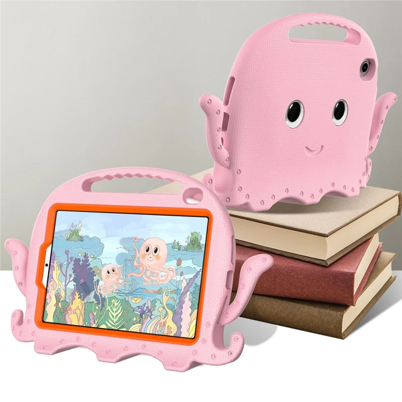 For iPad mini (2024) / mini (2021) Cute Octopus Shape EVA Case Pen Slot Design Shockproof Tablet Cover with Handle and Shoulder Strap - Pink