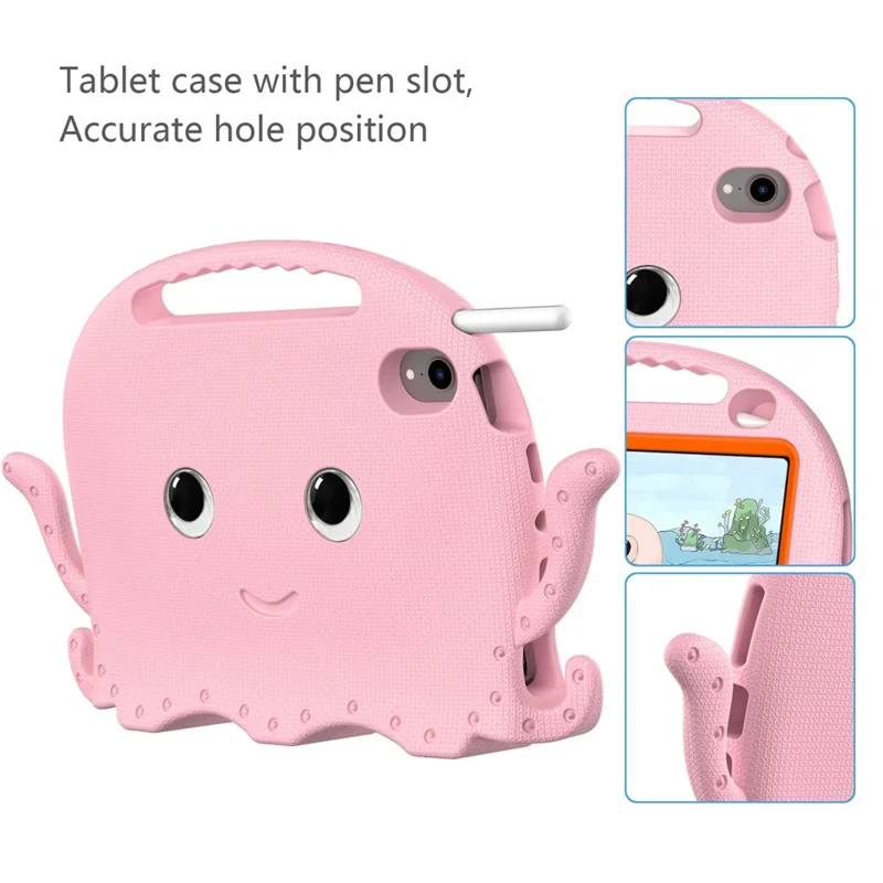 For iPad mini (2024) / mini (2021) Cute Octopus Shape EVA Case Pen Slot Design Shockproof Tablet Cover with Handle and Shoulder Strap - Pink