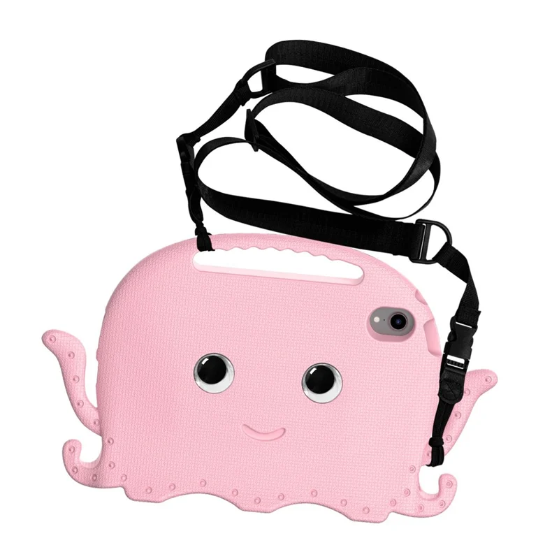 For iPad mini (2024) / mini (2021) Cute Octopus Shape EVA Case Pen Slot Design Shockproof Tablet Cover with Handle and Shoulder Strap - Pink