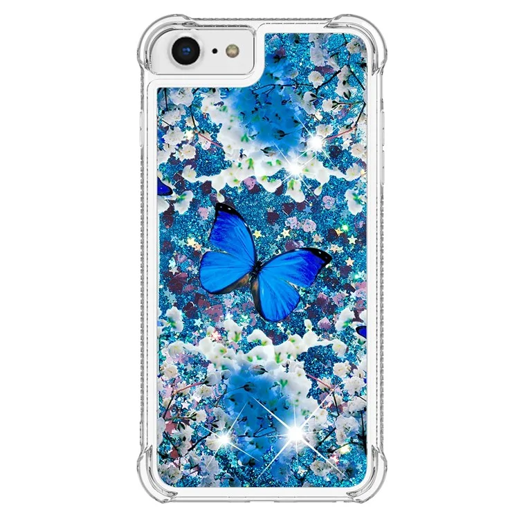 For iPhone SE (2022) / SE (2020) / 6 4.7 inch / 7 4.7 inch / 8 4.7 inch TPU Case with Quicksand and Pattern Printed - Blue Butterfly