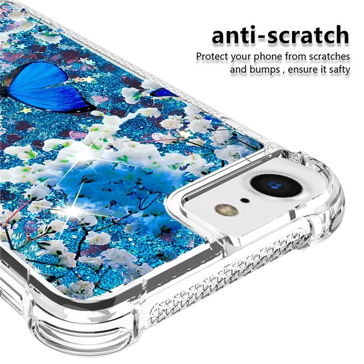 For iPhone SE (2022) / SE (2020) / 6 4.7 inch / 7 4.7 inch / 8 4.7 inch TPU Case with Quicksand and Pattern Printed - Blue Butterfly