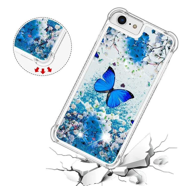 For iPhone SE (2022) / SE (2020) / 6 4.7 inch / 7 4.7 inch / 8 4.7 inch TPU Case with Quicksand and Pattern Printed - Blue Butterfly