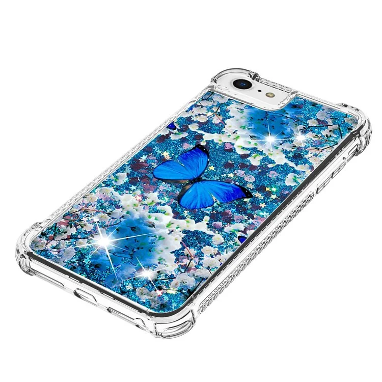 For iPhone SE (2022) / SE (2020) / 6 4.7 inch / 7 4.7 inch / 8 4.7 inch TPU Case with Quicksand and Pattern Printed - Blue Butterfly