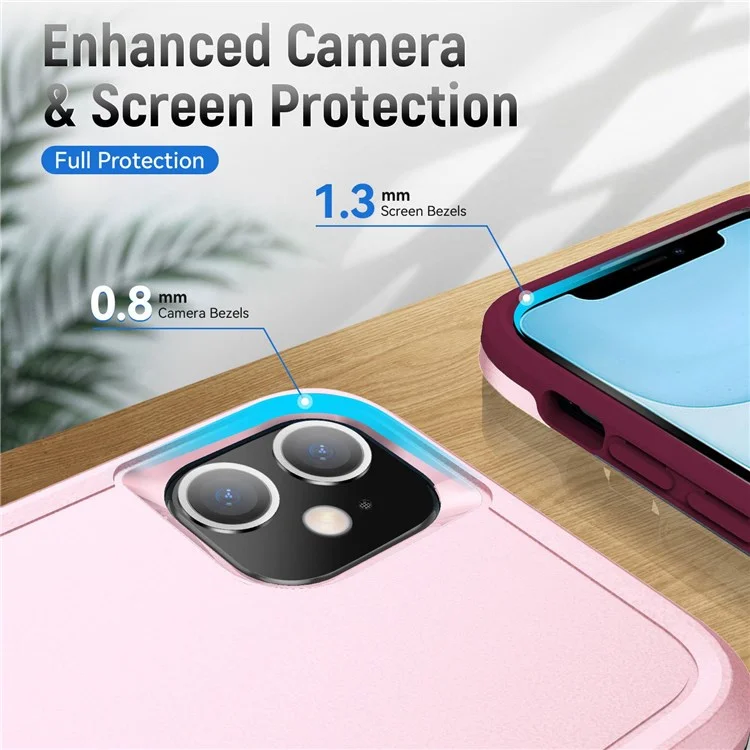 Defender Series PC + TPU Cellphone Case for iPhone 11 6.1 inch, Phone Cover with 360 Degree Rotary Ring Kickstand - Pink/Rose