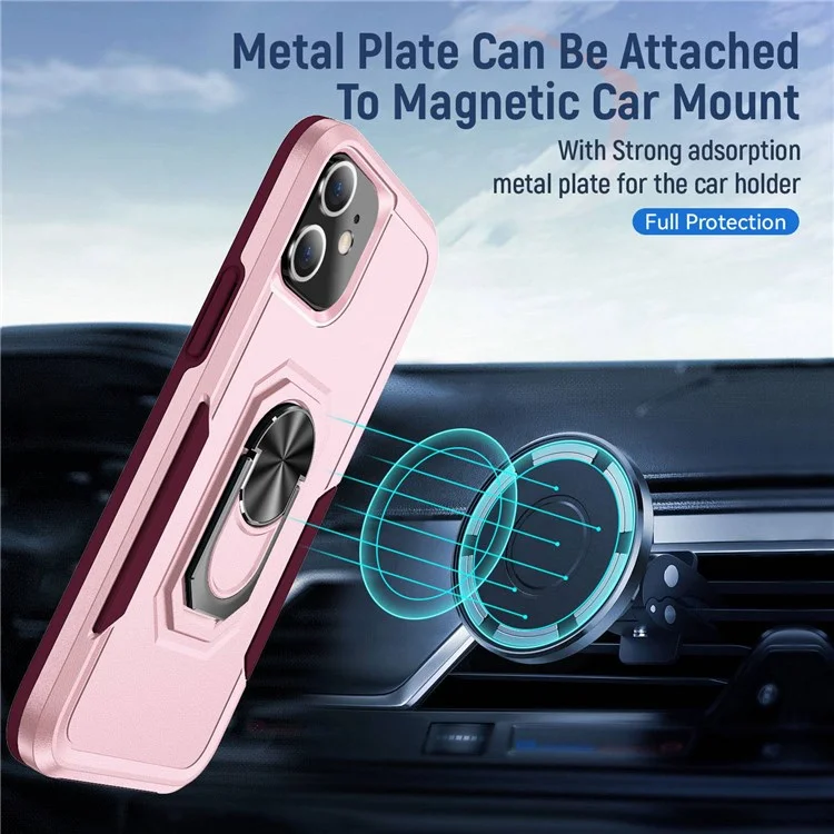 Defender Series PC + TPU Cellphone Case for iPhone 11 6.1 inch, Phone Cover with 360 Degree Rotary Ring Kickstand - Pink/Rose