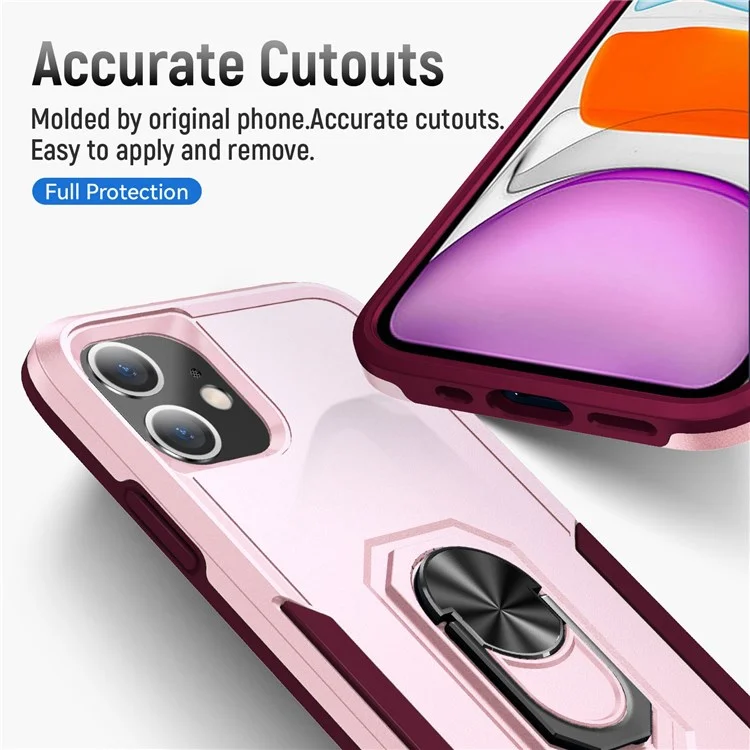 Defender Series PC + TPU Cellphone Case for iPhone 11 6.1 inch, Phone Cover with 360 Degree Rotary Ring Kickstand - Pink/Rose