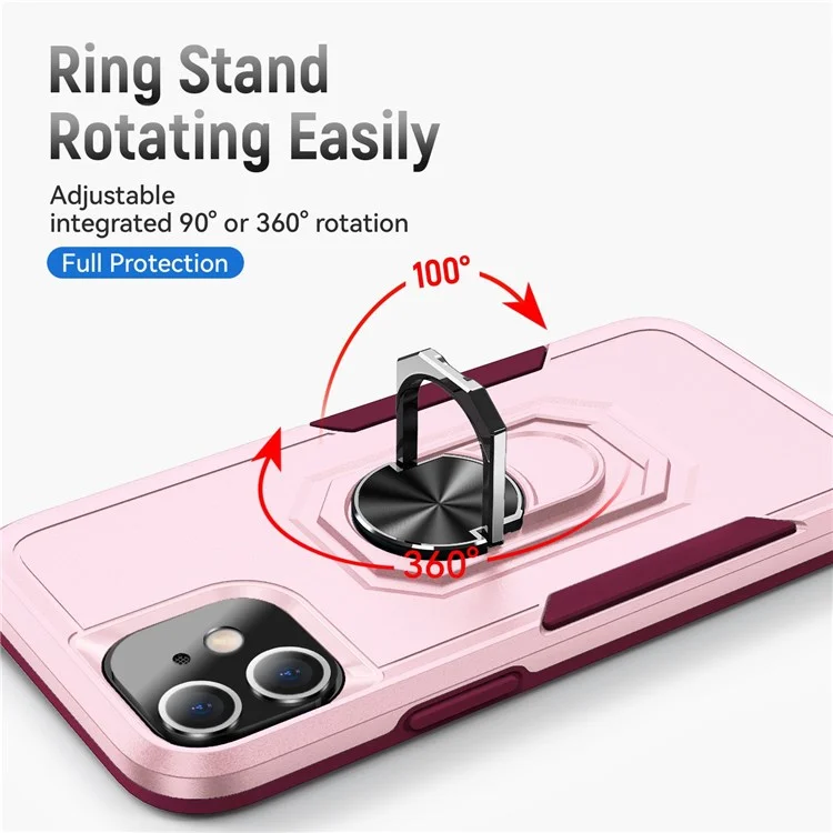 Defender Series PC + TPU Cellphone Case for iPhone 11 6.1 inch, Phone Cover with 360 Degree Rotary Ring Kickstand - Pink/Rose