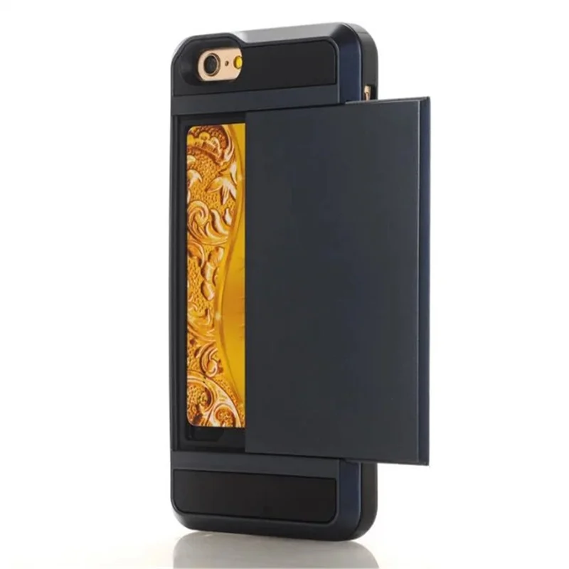 Scratch-proof Slide Card Holder PC + TPU Cover Case for iPhone SE (2020)/SE (2022)/8/7 4.7 inch- Dark Blue