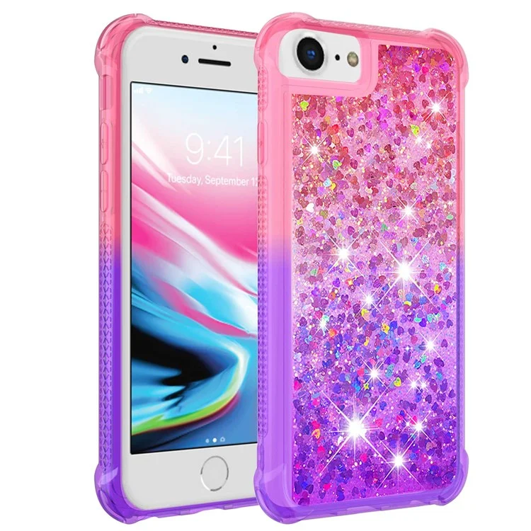For iPhone SE (2022) / SE (2020) / 8 / 7 4.7 inch TPU Case Gradient Quicksand Phone Back Cover - Pink / Purple