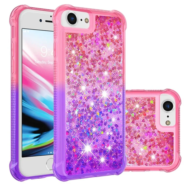 For iPhone SE (2022) / SE (2020) / 8 / 7 4.7 inch TPU Case Gradient Quicksand Phone Back Cover - Pink / Purple