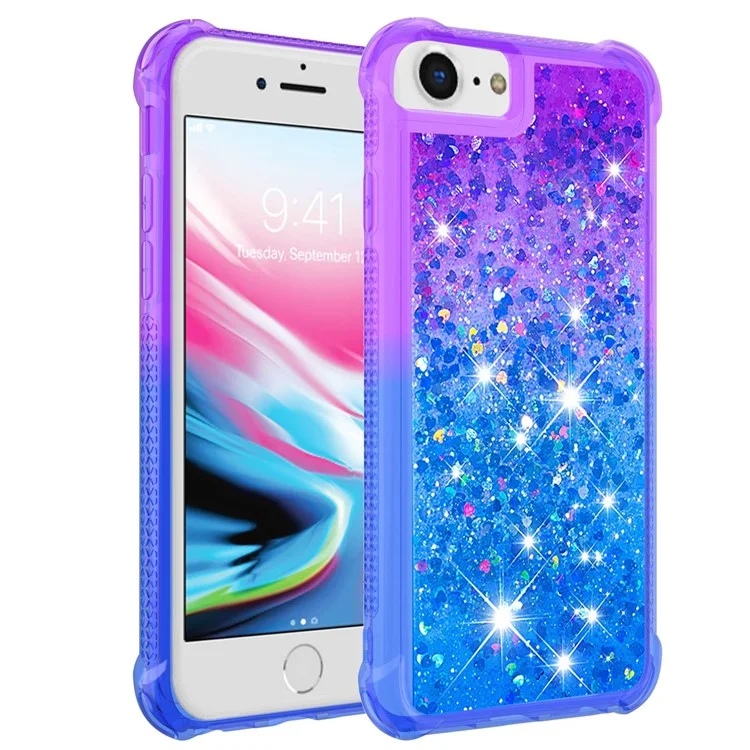 Para iPhone SE (2022)/SE (2020)/8/7 4.7 pulgadas YB Quicksand Series-3 Funda de teléfono con color degradado Floating Bling Quicksand TPU Funda de teléfono a prueba de golpes con flujo - Púrpura/Azul
