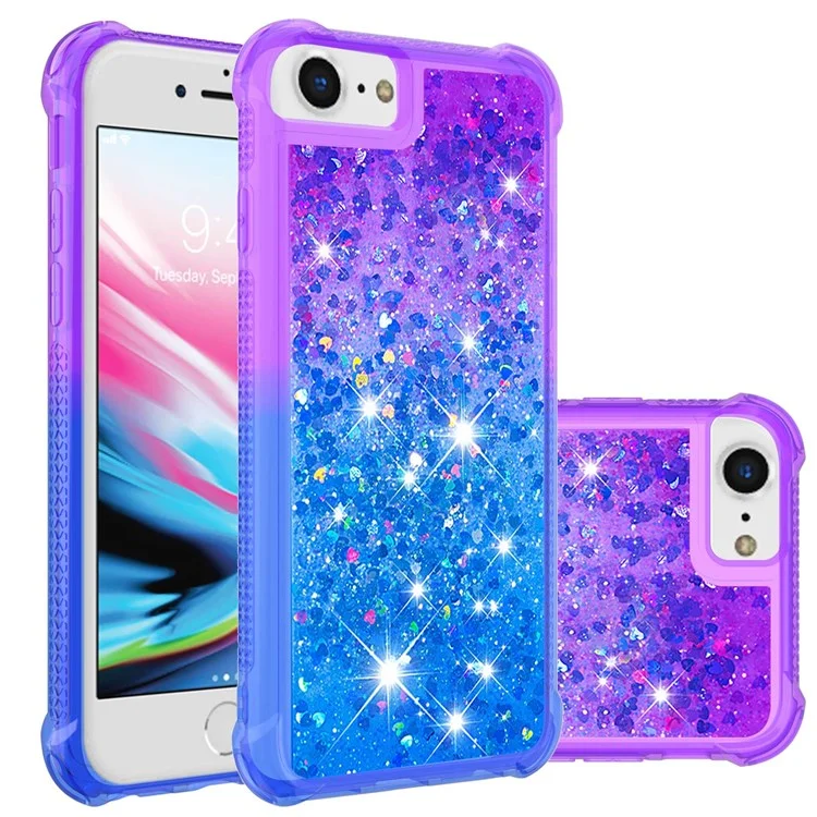 Para iPhone SE (2022)/SE (2020)/8/7 4.7 pulgadas YB Quicksand Series-3 Funda de teléfono con color degradado Floating Bling Quicksand TPU Funda de teléfono a prueba de golpes con flujo - Púrpura/Azul