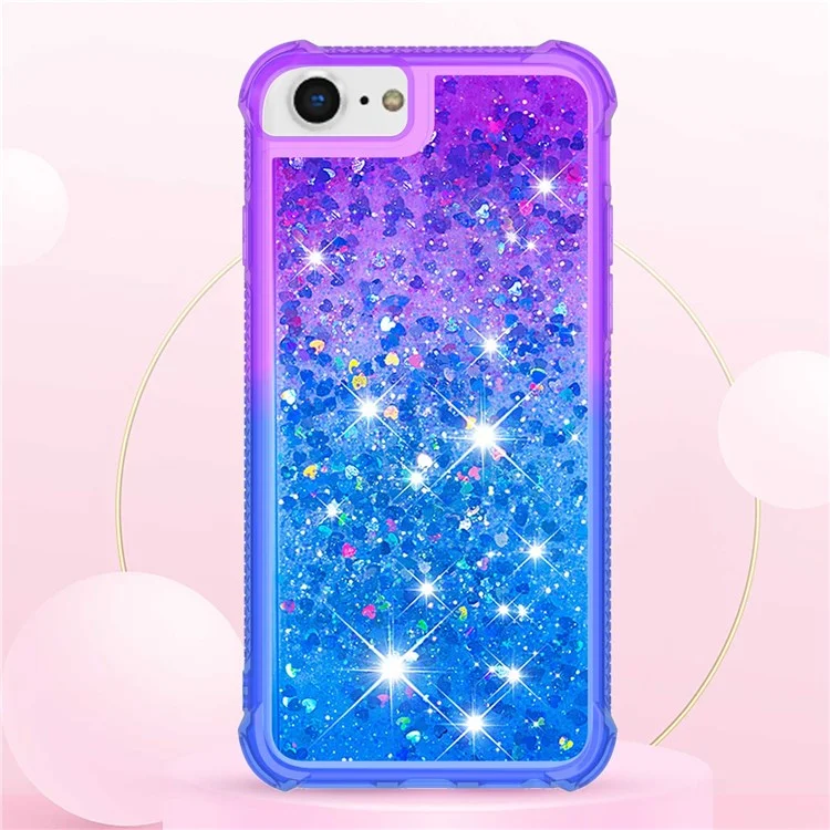 Para iPhone SE (2022)/SE (2020)/8/7 4.7 pulgadas YB Quicksand Series-3 Funda de teléfono con color degradado Floating Bling Quicksand TPU Funda de teléfono a prueba de golpes con flujo - Púrpura/Azul