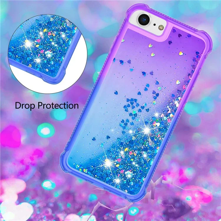 Para iPhone SE (2022)/SE (2020)/8/7 4.7 pulgadas YB Quicksand Series-3 Funda de teléfono con color degradado Floating Bling Quicksand TPU Funda de teléfono a prueba de golpes con flujo - Púrpura/Azul