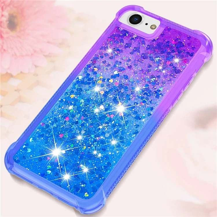 Para iPhone SE (2022)/SE (2020)/8/7 4.7 pulgadas YB Quicksand Series-3 Funda de teléfono con color degradado Floating Bling Quicksand TPU Funda de teléfono a prueba de golpes con flujo - Púrpura/Azul
