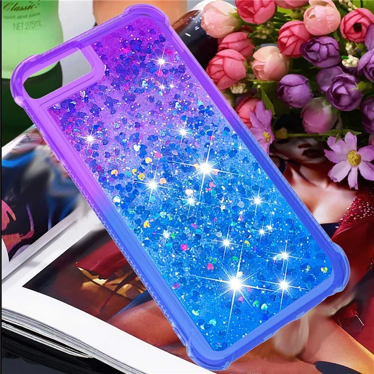 Para iPhone SE (2022)/SE (2020)/8/7 4.7 pulgadas YB Quicksand Series-3 Funda de teléfono con color degradado Floating Bling Quicksand TPU Funda de teléfono a prueba de golpes con flujo - Púrpura/Azul