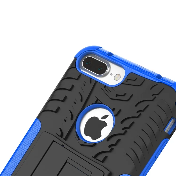 Para IPhone 8 Plus / 7 Mais 5,5 Polegada Pneu Legal Dual Guard Guarda + Tampa Do Kickstand Tpu - Azul