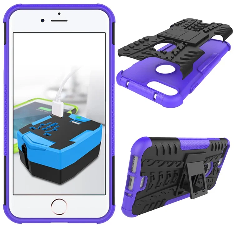 Per Iphone 8 Plus / Coperchio Della Custodia Ibrida da 5 Più da 5,5 Pollici PC + TPU Kickstand - Viola