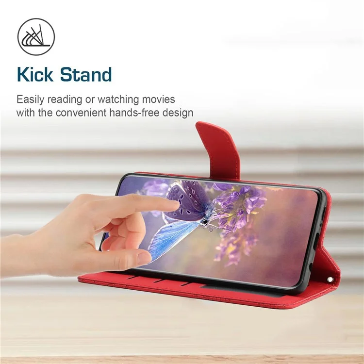 For iPhone 12/12 Pro 6.1 inch Skin-touch PU Leather Phone Case Stylish Butterflies Imprinted Anti-drop Folio Flip Cover with Wallet Stand - Red