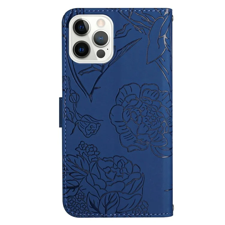Per IPhone 13 Pro MAX 6.7 Pollici Farfalle Impronti Impronti Impronti Antiurto Caso Skin-Touch PU Portafoglio Punta Portafoglio Pellicola Protezione Del Telefono Anti-Drop Cover Folio Flip Cover Con Cinturino - Blu